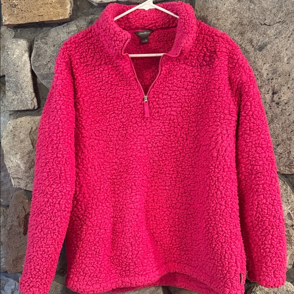 Eddie Bauer Pink Sherpa teddy bear quarter zip Fleece size women’s medium - Picture 1 of 6